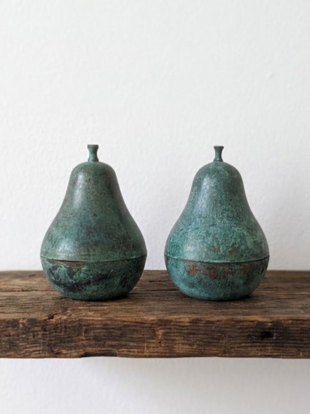 Vintage Bronze Pear Trinket Dishes Set of 2 Mid-Century Decor Verdigris Patina